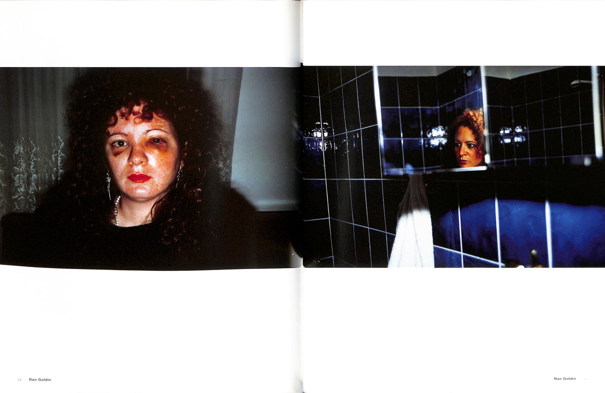 Internal shot - NAN GOLDIN, DAVID ARMSTRONG, MARK MORRISROE, JACK PIERSON, PHILIP-LORCA diCORCIA / Emotions & Relations. Two images of a woman in a bathroom setting with a television screen.