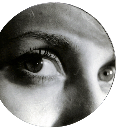 Interior image of ROMAN POLANSKI / Knife in the Water. Close-up of a person's eye with a circular border